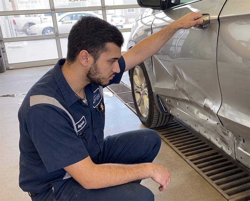 Vehicle undergoing collision repair in Grand Island, Nebraska